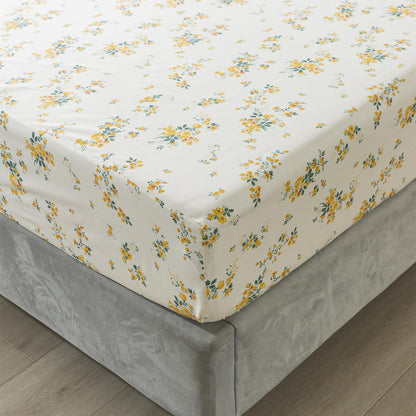100% Cotton Percale Sheets for Queen Size Bed - 14 Inches Deep Pocket Perfect Fitting - Crispy Cool & Comfortable - Yellow Floral (4 Piece Bed Sheets)