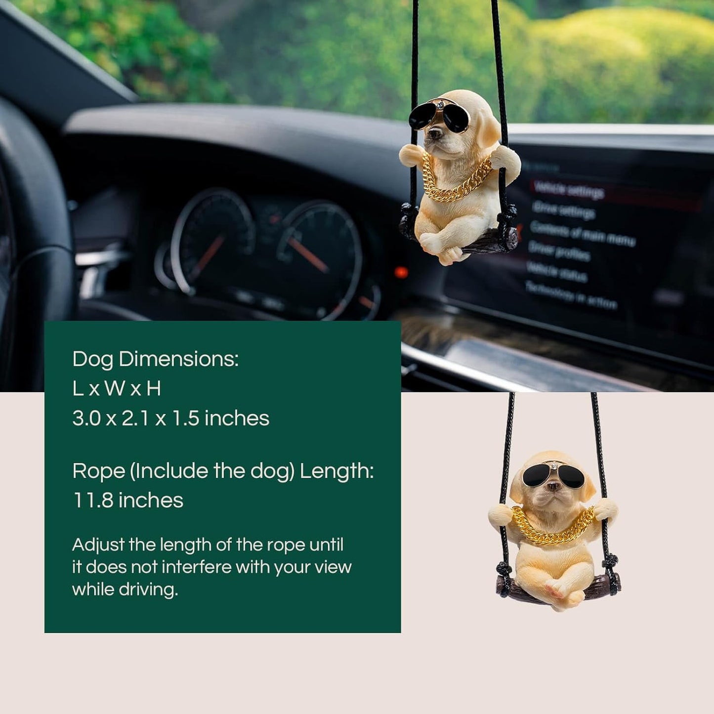 Labrador Retriever Car Mirror Hanging Accessories Cute Swinging Dog Rear View Mirror Accessories for Men & Women(Yellow)