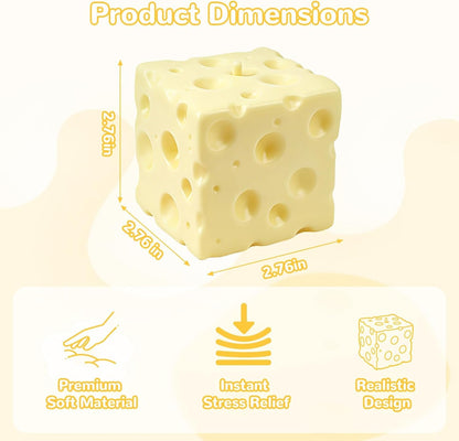 Yellow Cheese Squeeze Toy, Non-Rebounding Soft Cheese Squishy Toy, 2.76 Inches, Sensory, Help for Relax & Focus, Soft Flexible Elastic Rubber Sensory Cheese for Kids & Adults, Stress Balls for Adults