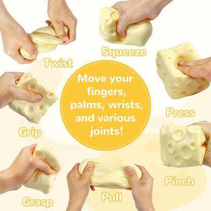 Yellow Cheese Squeeze Toy, Non-Rebounding Soft Cheese Squishy Toy, 2.76 Inches, Sensory, Help for Relax & Focus, Soft Flexible Elastic Rubber Sensory Cheese for Kids & Adults, Stress Balls for Adults