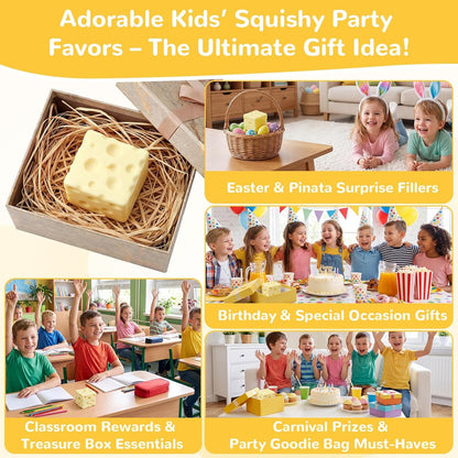 Yellow Cheese Squeeze Toy, Non-Rebounding Soft Cheese Squishy Toy, 2.76 Inches, Sensory, Help for Relax & Focus, Soft Flexible Elastic Rubber Sensory Cheese for Kids & Adults, Stress Balls for Adults