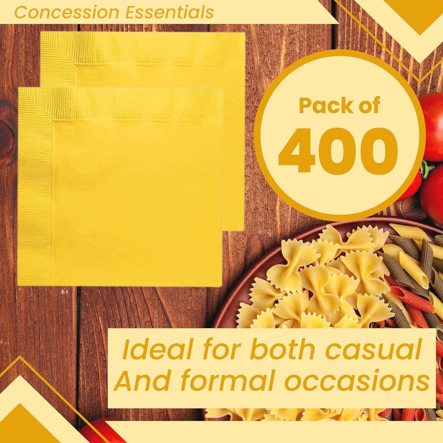 2 Ply Yellow Beverage Napkins - Package of 400ct