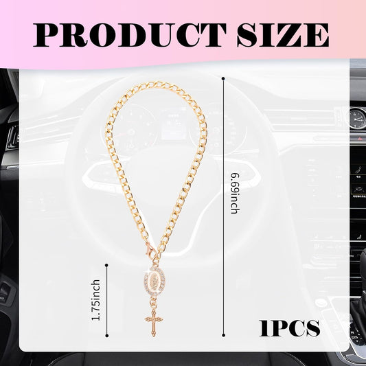 Cross for Car Steering Wheel Rosary Charm,Unique Cross for Car Mirror Hanging Accessories as Decoration,Stylish Crosses Cars Charms for Steering Wheel Christian Cars Accessories (Yellow)