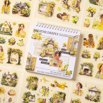 Yellow Journaling Stickers, 20 Sheets Scrapbook Sticker, Lemon Junk Journal Supplies, Sunmmer Pre-Cut Aesthetic PET Materials for Adults, Decorative DIY Arts Crafts