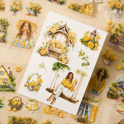 Yellow Journaling Stickers, 20 Sheets Scrapbook Sticker, Lemon Junk Journal Supplies, Sunmmer Pre-Cut Aesthetic PET Materials for Adults, Decorative DIY Arts Crafts