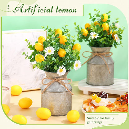 6 Sets Artificial Potted Lemon Decor Fake Fruit Lemon Flowers Table Centerpiece Faux Summer Kitchen Vases Tiered Tray Decor Farmhouse Plant for Indoor Outdoor Home Bathroom Dining