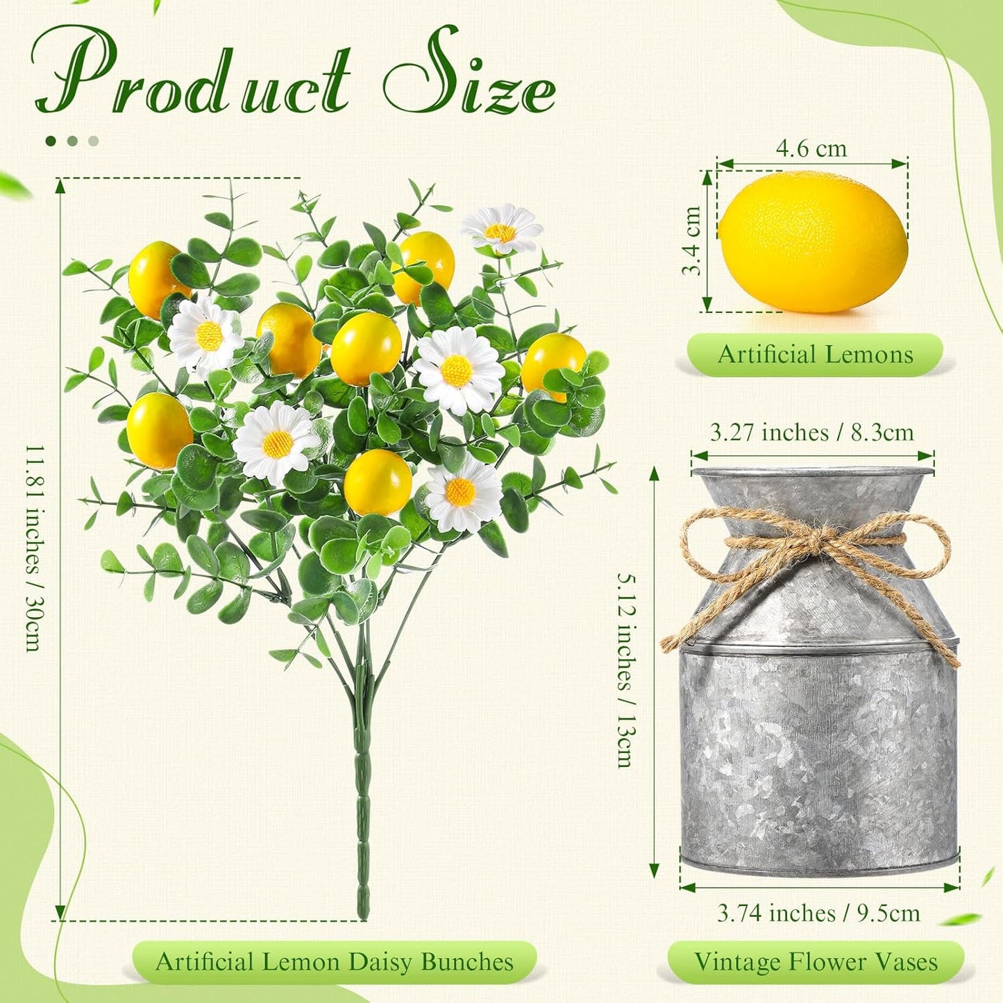 6 Sets Artificial Potted Lemon Decor Fake Fruit Lemon Flowers Table Centerpiece Faux Summer Kitchen Vases Tiered Tray Decor Farmhouse Plant for Indoor Outdoor Home Bathroom Dining