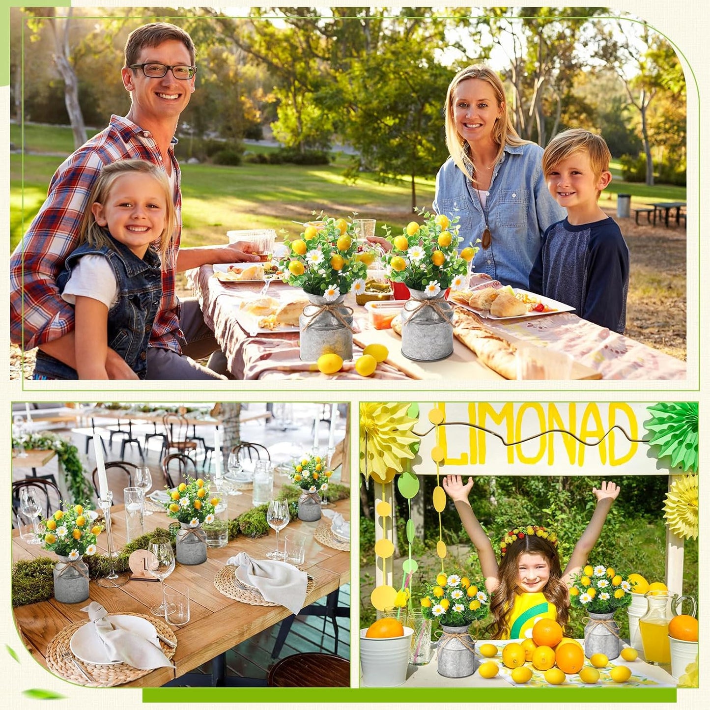 6 Sets Artificial Potted Lemon Decor Fake Fruit Lemon Flowers Table Centerpiece Faux Summer Kitchen Vases Tiered Tray Decor Farmhouse Plant for Indoor Outdoor Home Bathroom Dining