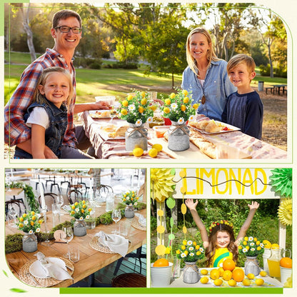 6 Sets Artificial Potted Lemon Decor Fake Fruit Lemon Flowers Table Centerpiece Faux Summer Kitchen Vases Tiered Tray Decor Farmhouse Plant for Indoor Outdoor Home Bathroom Dining