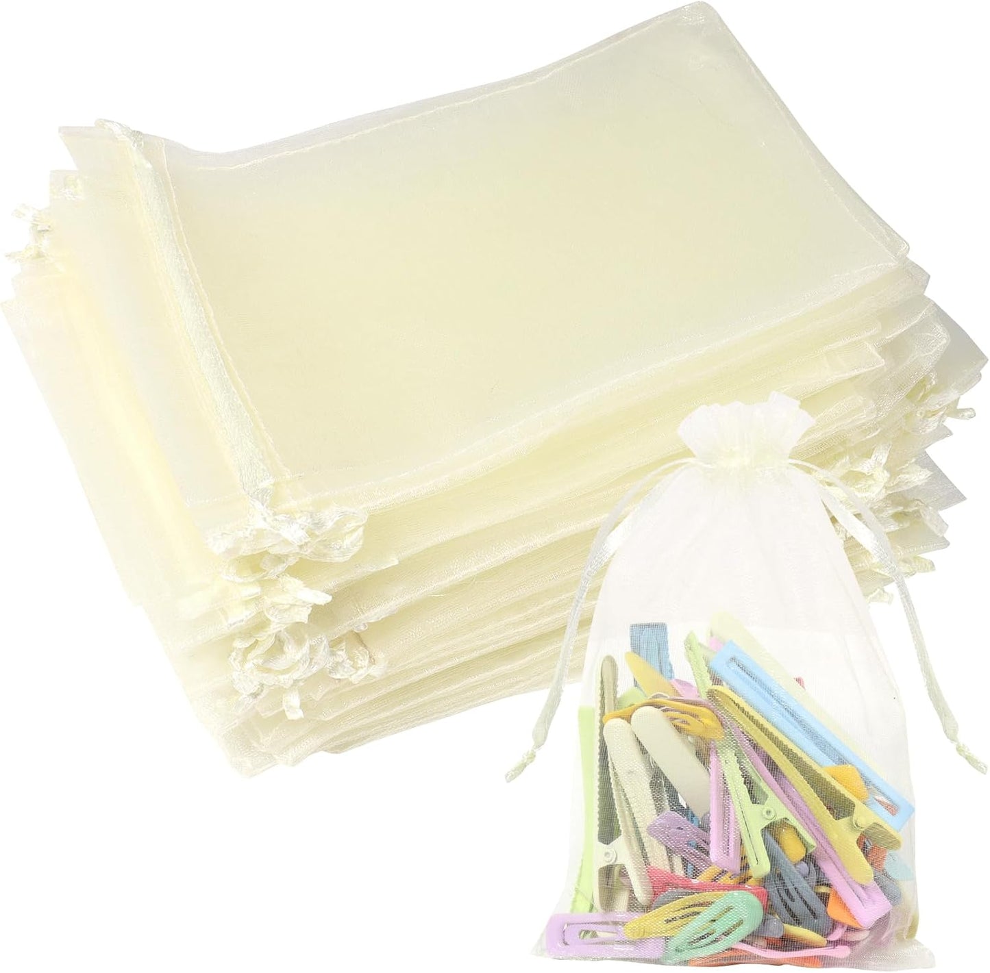 50Pcs Beige Organza Bags,4x6 Inch Small Mesh Drawstring Bags | for Wedding,Valentine's Day,Halloween,Thanksgiving,Christmas,Baby Shower,Candy,Gift,Jewelry,Soaps