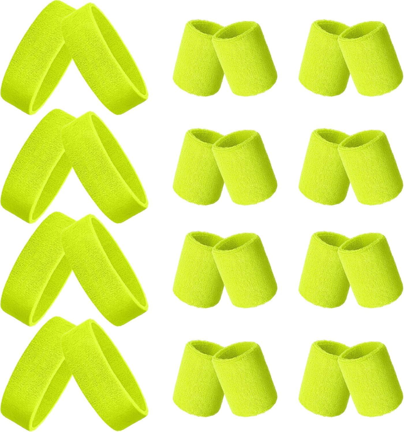 24 Pieces 80s Neon Sweatbands Set, Include 8 Sports Headbands and 16 Sweat Wristbands Elastic Athletic Tennis Sweat Bands Bulk for Man Woman