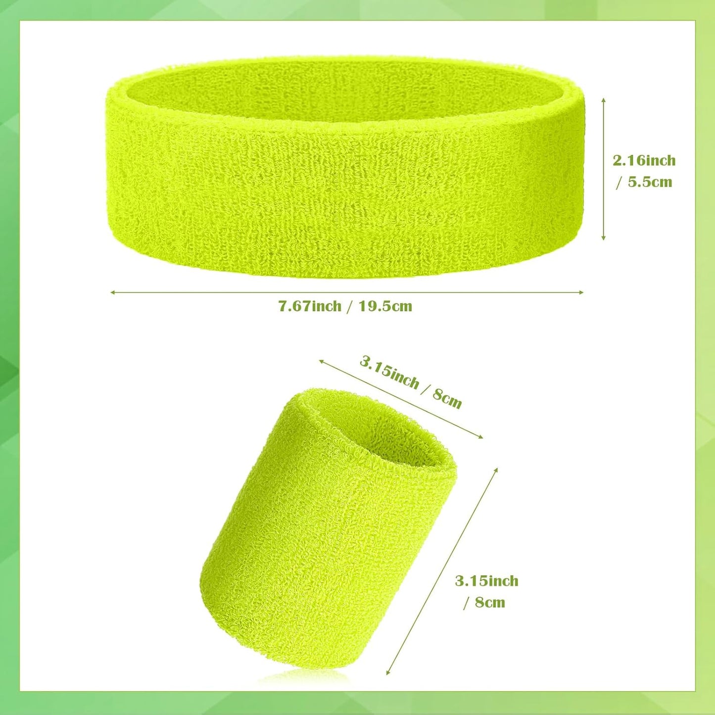 24 Pieces 80s Neon Sweatbands Set, Include 8 Sports Headbands and 16 Sweat Wristbands Elastic Athletic Tennis Sweat Bands Bulk for Man Woman