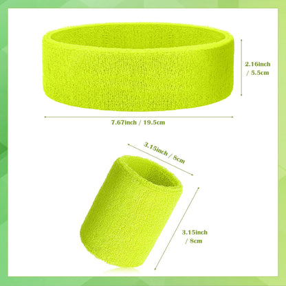 24 Pieces 80s Neon Sweatbands Set, Include 8 Sports Headbands and 16 Sweat Wristbands Elastic Athletic Tennis Sweat Bands Bulk for Man Woman