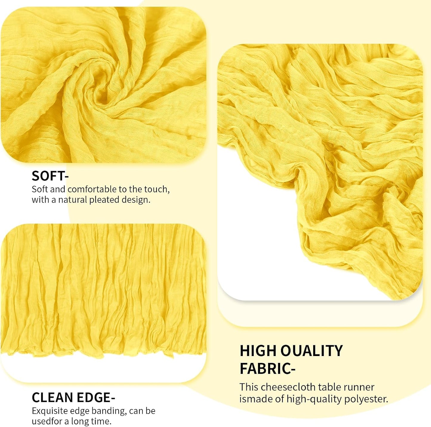 6 Pack Lemon Yellow Cheesecloth Table Runner 17x108 Inch 9FT Semi Sheer Boho Gauze Table Runners for Wedding Baby Shower Birthday Party Home Bridal Shower Event Decor