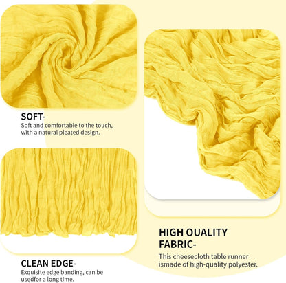 6 Pack Lemon Yellow Cheesecloth Table Runner 17x108 Inch 9FT Semi Sheer Boho Gauze Table Runners for Wedding Baby Shower Birthday Party Home Bridal Shower Event Decor