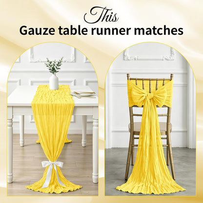 6 Pack Lemon Yellow Cheesecloth Table Runner 17x108 Inch 9FT Semi Sheer Boho Gauze Table Runners for Wedding Baby Shower Birthday Party Home Bridal Shower Event Decor