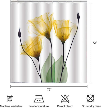 Yellow Tulip Floral Shower Curtain Watercolor Spring Flower Shower Curtains for Bathroom Waterproof Polyester Fabric Bathroom Curtain 72 x 72 Inch with 12 Hooks