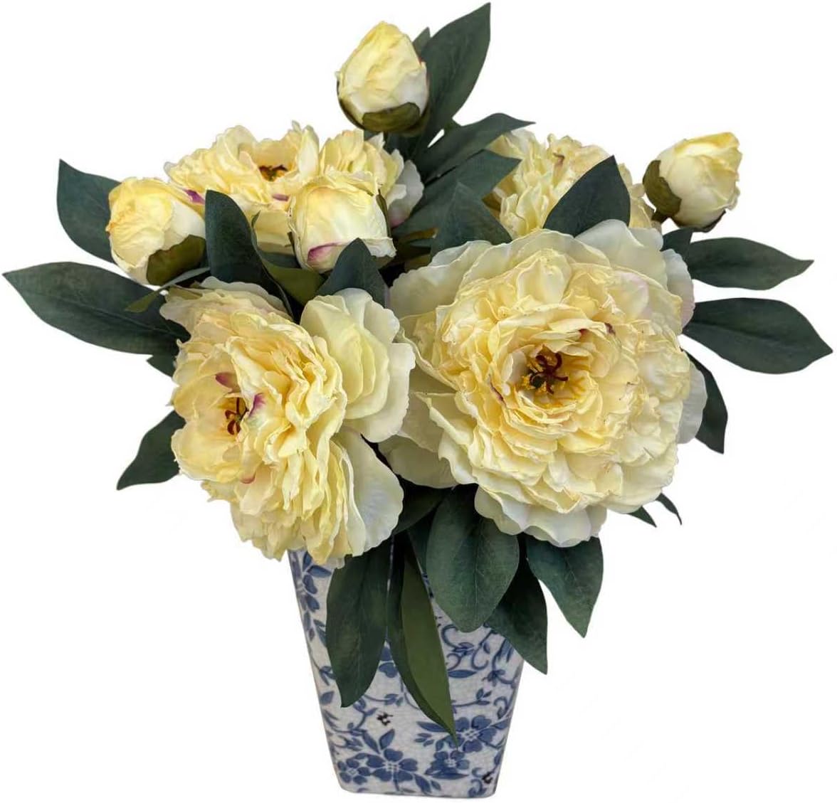 19.2" Realistic Artificial Silk Peonies Bouquet (4, Yellow) | 4-pack 19.2" realistic artificial silk peony flowers. Soft, silk petals perfect for vibrant centerpieces & festive decor.