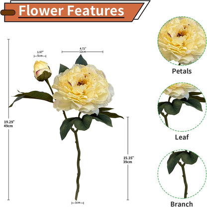 19.2" Realistic Artificial Silk Peonies Bouquet (4, Yellow) | 4-pack 19.2" realistic artificial silk peony flowers. Soft, silk petals perfect for vibrant centerpieces & festive decor.