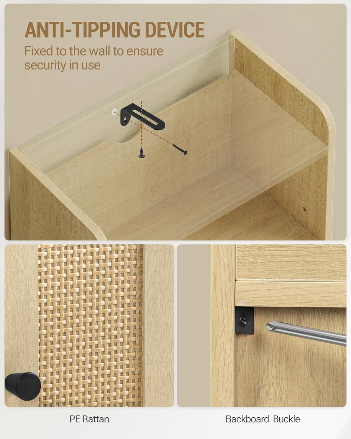 Small Bathroom Storage Cabinet, Bathroom Organizers and Storage with 2 Doors and Shelves, Floor Cabinet Freestanding with Adjustable Shelf for Small Spaces, Rattan Yellow
