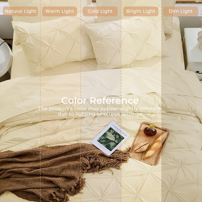 Queen Comforter Set, 7-Piece Bed in a Bag, Pintuck Bedding Sets for All Season, Includes Comforter, Flat Sheet, Fitted Sheet, Pillowcases and Pillowshams, Pale Yellow