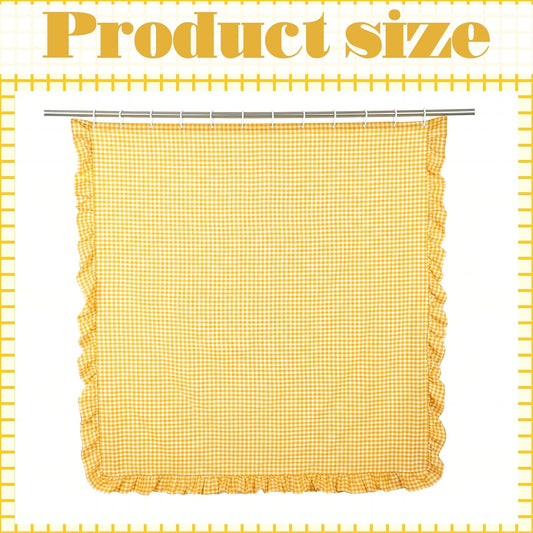 Ruffled Gingham Shower Curtain 72 x 72 Inch Yellow Cotton Vintage Farmhouse Cottage Core Rural Checkered Plaid Shower Curtain with 12 Hooks for Bathroom Bathtubs Decor