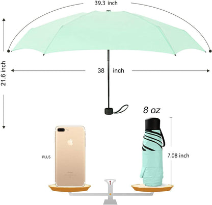 Small Travel Umbrella Compact for UV Protection Light Purse Size Umbrellas for Sun Rain Portable for Backpack