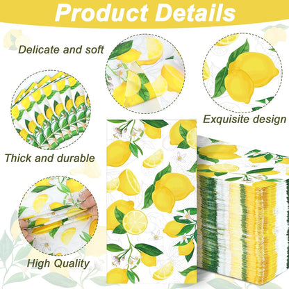 200Pcs Lemon Paper Napkins Disposable Lemon Hand towels Yellow Citrus Ornaments Guest Napkins for Bathroom Kitchen Decoration Summer Spring Tea Dinner Party Hand Towel Table Decorations