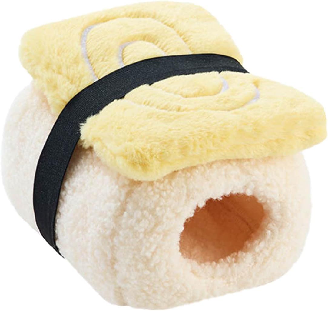 Sushi Shape Hamster Bed Hideout, Warm Cozy Hideout House for Small Animals, Plush Guinea Pig Cave Bed, Comfortable Guinea Pig Sleeping Nest for Hamster Ferret Gerbil Chinchilla (Yellow)