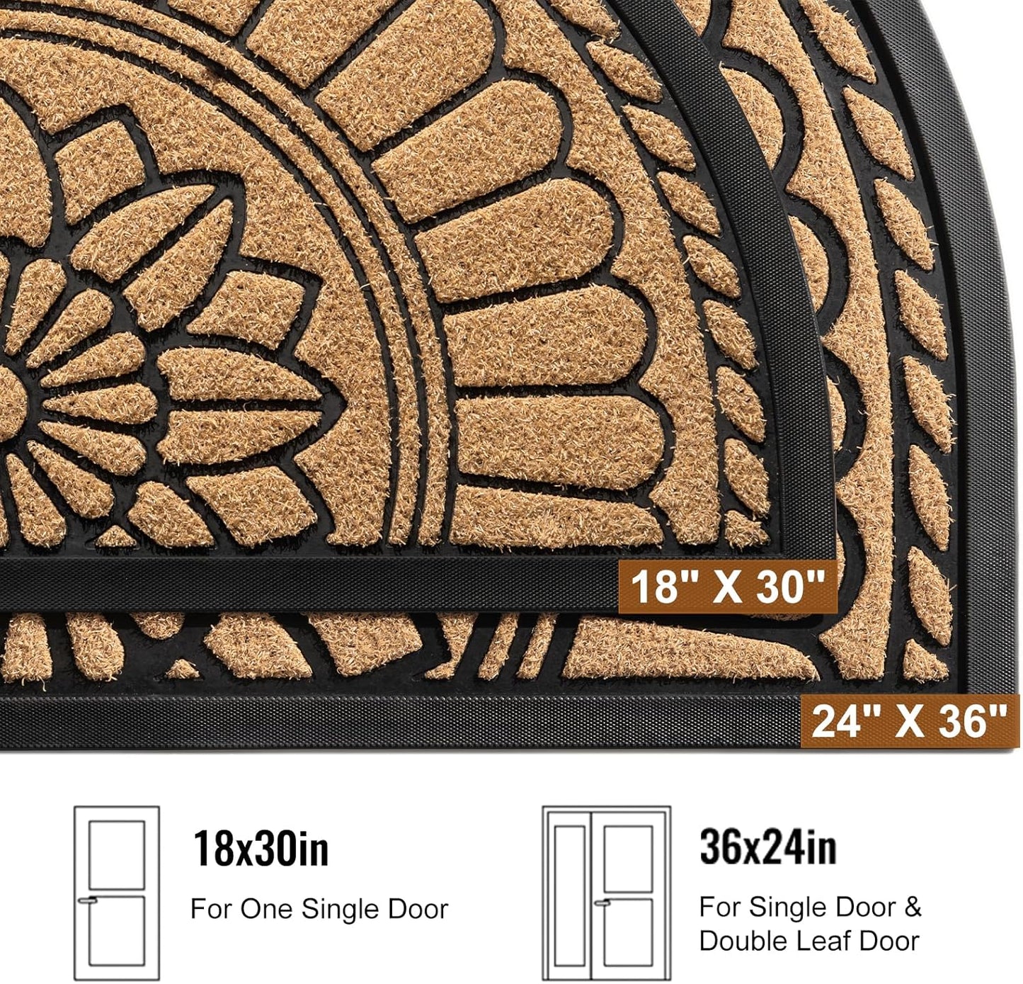 Front Door Mat Indoor Outdoor Entrance, Semicircular Entrance Mat, Half Round Waterproo Non-Slip Durable Rubber Door Mats, Low Profile Heavy Duty Doormat for Garage, Patio, 30" x 18", Yellow