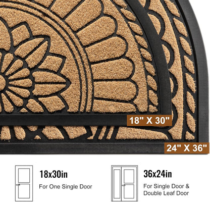 Front Door Mat Indoor Outdoor Entrance, Semicircular Entrance Mat, Half Round Waterproo Non-Slip Durable Rubber Door Mats, Low Profile Heavy Duty Doormat for Garage, Patio, 30" x 18", Yellow