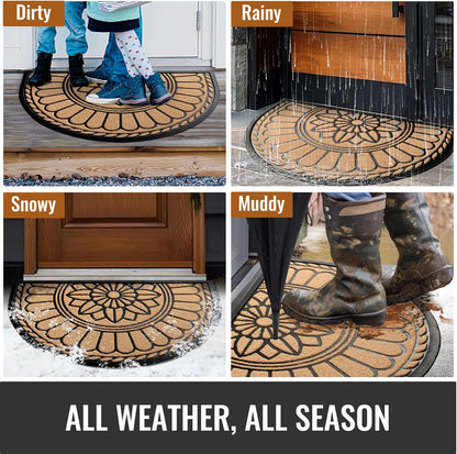Front Door Mat Indoor Outdoor Entrance, Semicircular Entrance Mat, Half Round Waterproo Non-Slip Durable Rubber Door Mats, Low Profile Heavy Duty Doormat for Garage, Patio, 30" x 18", Yellow