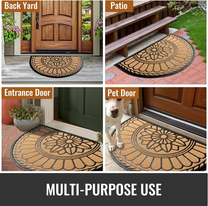 Front Door Mat Indoor Outdoor Entrance, Semicircular Entrance Mat, Half Round Waterproo Non-Slip Durable Rubber Door Mats, Low Profile Heavy Duty Doormat for Garage, Patio, 30" x 18", Yellow