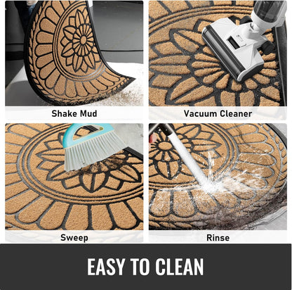 Front Door Mat Indoor Outdoor Entrance, Semicircular Entrance Mat, Half Round Waterproo Non-Slip Durable Rubber Door Mats, Low Profile Heavy Duty Doormat for Garage, Patio, 30" x 18", Yellow
