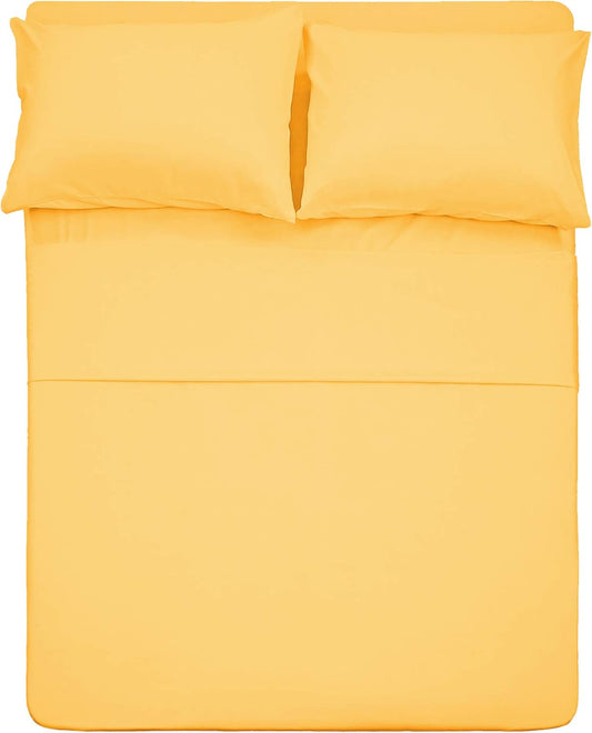 4 Piece Bed Sheet Set (Queen,Yellow) 1 Flat Sheet,1 Fitted Sheet and 2 Pillow Cases,100% Brushed Microfiber 1800 Luxury Bedding,Deep Pockets,Extra Soft & Fade Resistant