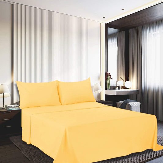 4 Piece Bed Sheet Set (Queen,Yellow) 1 Flat Sheet,1 Fitted Sheet and 2 Pillow Cases,100% Brushed Microfiber 1800 Luxury Bedding,Deep Pockets,Extra Soft & Fade Resistant