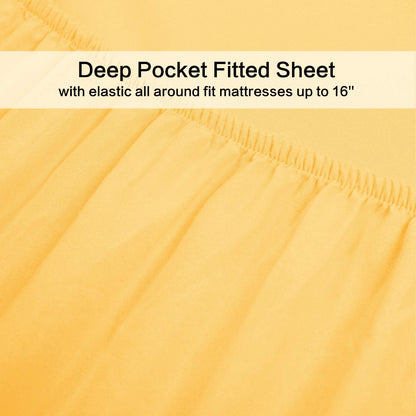 4 Piece Bed Sheet Set (Queen,Yellow) 1 Flat Sheet,1 Fitted Sheet and 2 Pillow Cases,100% Brushed Microfiber 1800 Luxury Bedding,Deep Pockets,Extra Soft & Fade Resistant