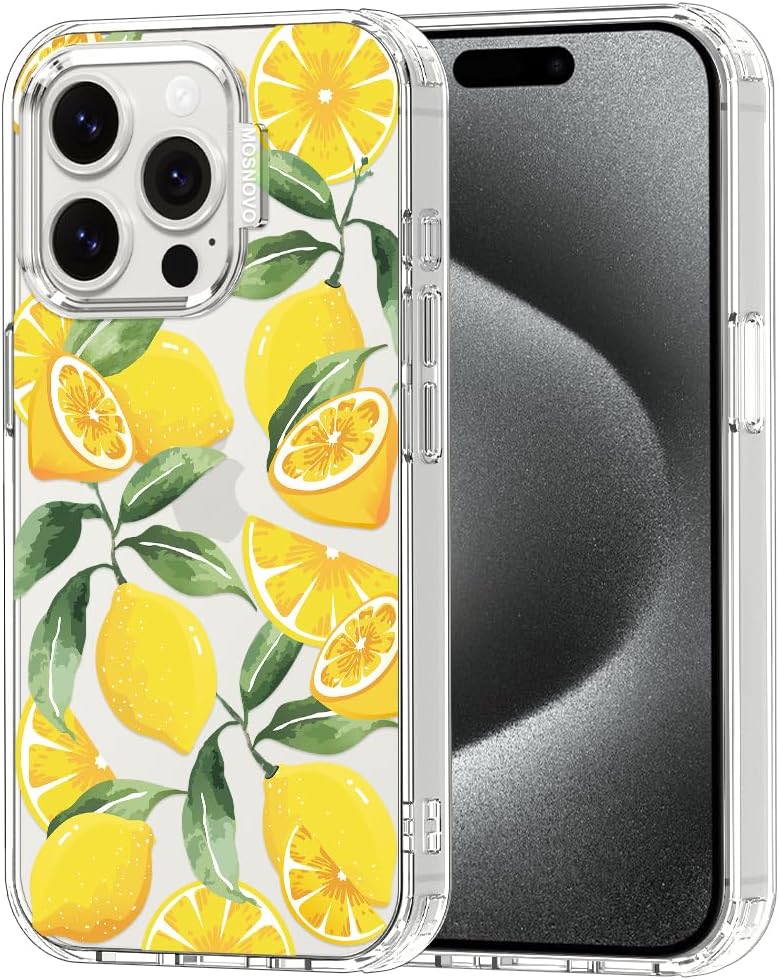 Case for iPhone 15 Pro, [Buffertech 6.6ft Military-Grade Drop Protection] [Anti Peel Off Tech] Clear TPU Bumper Phone Case Cover Design - Lemon