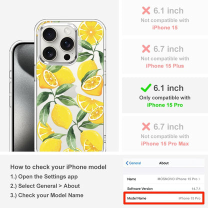 Case for iPhone 15 Pro, [Buffertech 6.6ft Military-Grade Drop Protection] [Anti Peel Off Tech] Clear TPU Bumper Phone Case Cover Design - Lemon