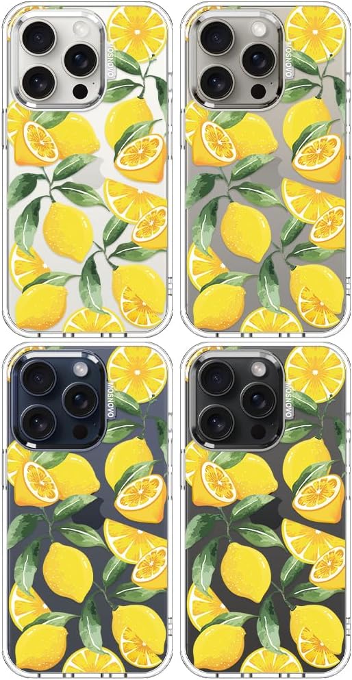 Case for iPhone 15 Pro, [Buffertech 6.6ft Military-Grade Drop Protection] [Anti Peel Off Tech] Clear TPU Bumper Phone Case Cover Design - Lemon
