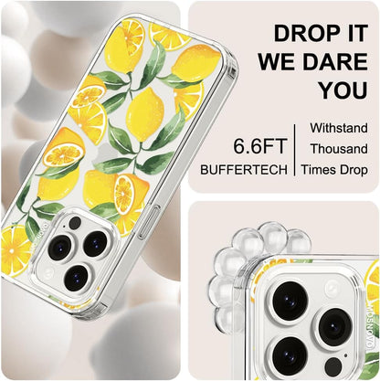 Case for iPhone 15 Pro, [Buffertech 6.6ft Military-Grade Drop Protection] [Anti Peel Off Tech] Clear TPU Bumper Phone Case Cover Design - Lemon
