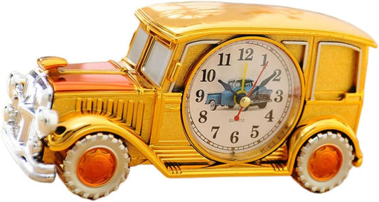 Vintage Classic Car Shape Desktop Alarm Clock with Easy to Set Time Display, Yellow Plastic Material, Creative Bedside Clock for Dorm and Room Decoration Random Color