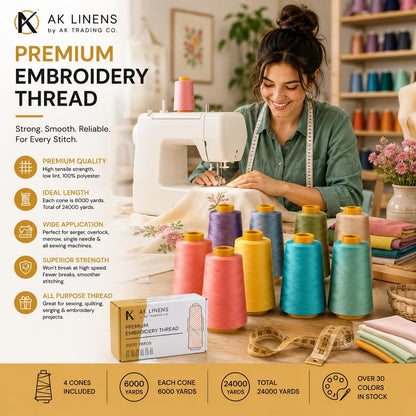 AK Trading 4-Pack NEON Yellow All Purpose Sewing Thread Cones (6000 Yards Each) of High Tensile Polyester Thread Spools for Sewing, Quilting, Serger Machines, Overlock, Merrow & Embroidery.