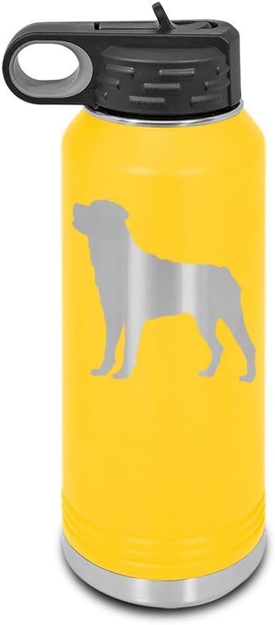 Rottweiler Laser Engraved Water Bottle Customizable Polar Camel Stainless Steel with Straw - Dog Canine pet Yellow 32 oz