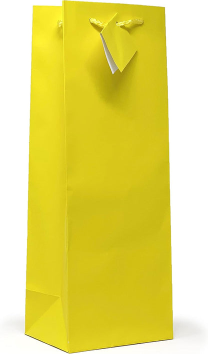 Gift Bags, 12 Pack 14x5x4 Inch Wine Bottle Bag Yellow Gift Bags with Handles for Birthday, Wedding, Party Supplies, Baby Shower, Holidays, Chirstmas