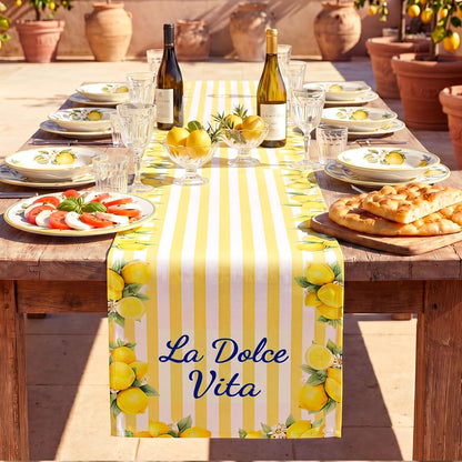 Italian Summer Lemon Party Decorations 13x72 Inch Capri Lemon Striped Table Runner Amalfi Coast Table Decor for Girls Weekend Bachelorette Wedding Party