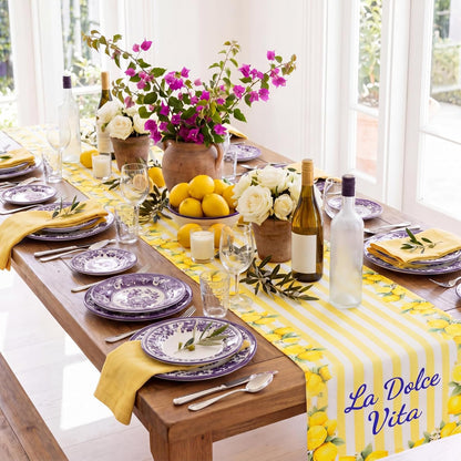 Italian Summer Lemon Party Decorations 13x72 Inch Capri Lemon Striped Table Runner Amalfi Coast Table Decor for Girls Weekend Bachelorette Wedding Party