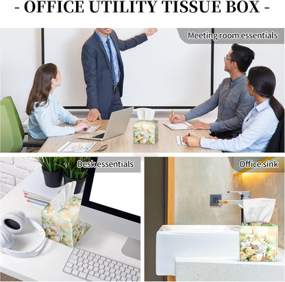 Rose Flowers and Butterfly Tissue Box Cover Square,Yellow Roses Floral Tissue Box Holder Waterproof Leather Facial Paper Organizer Dispenser for Bathroom Home Car Nightstand Vanity Desk