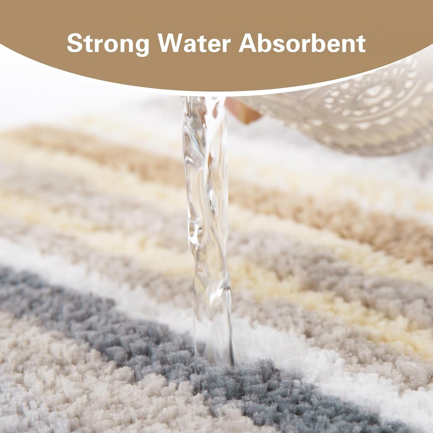 Modern Contemporary Bath Mat Set - Yellow Grey White Microfiber 2 Piece Bathroom Rugs, Non Slip Thick Shaggy U Shaped Contour Toilet Carpet