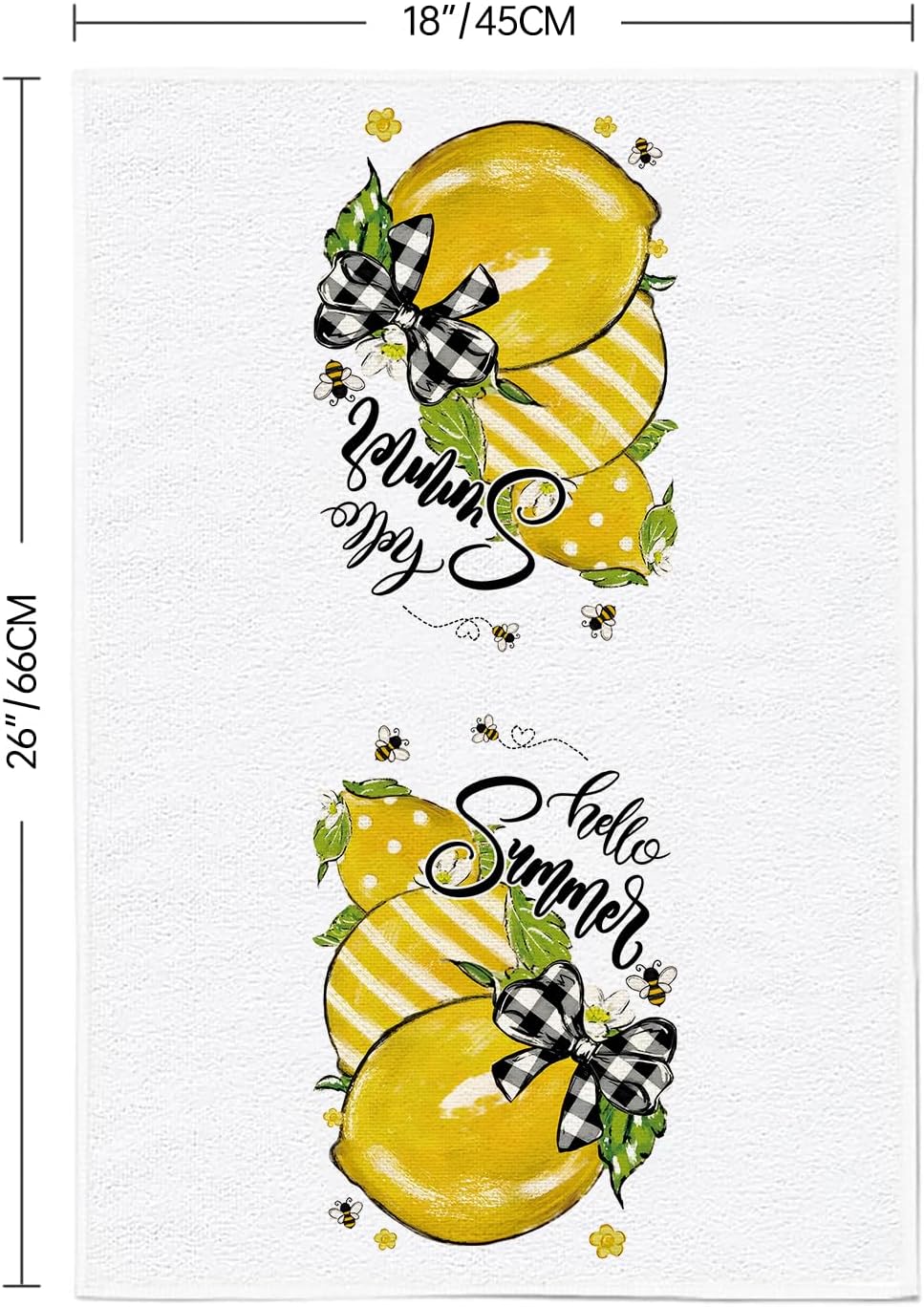 Summer Kitchen Towels 18x26 Inch Set of 2 Yellow Lemon Bee Polka Dots Stripes Dish Towels Farmhouse Seasonal Holiday Decorative Hand Cloth for Kitchen Bathroom Decorations